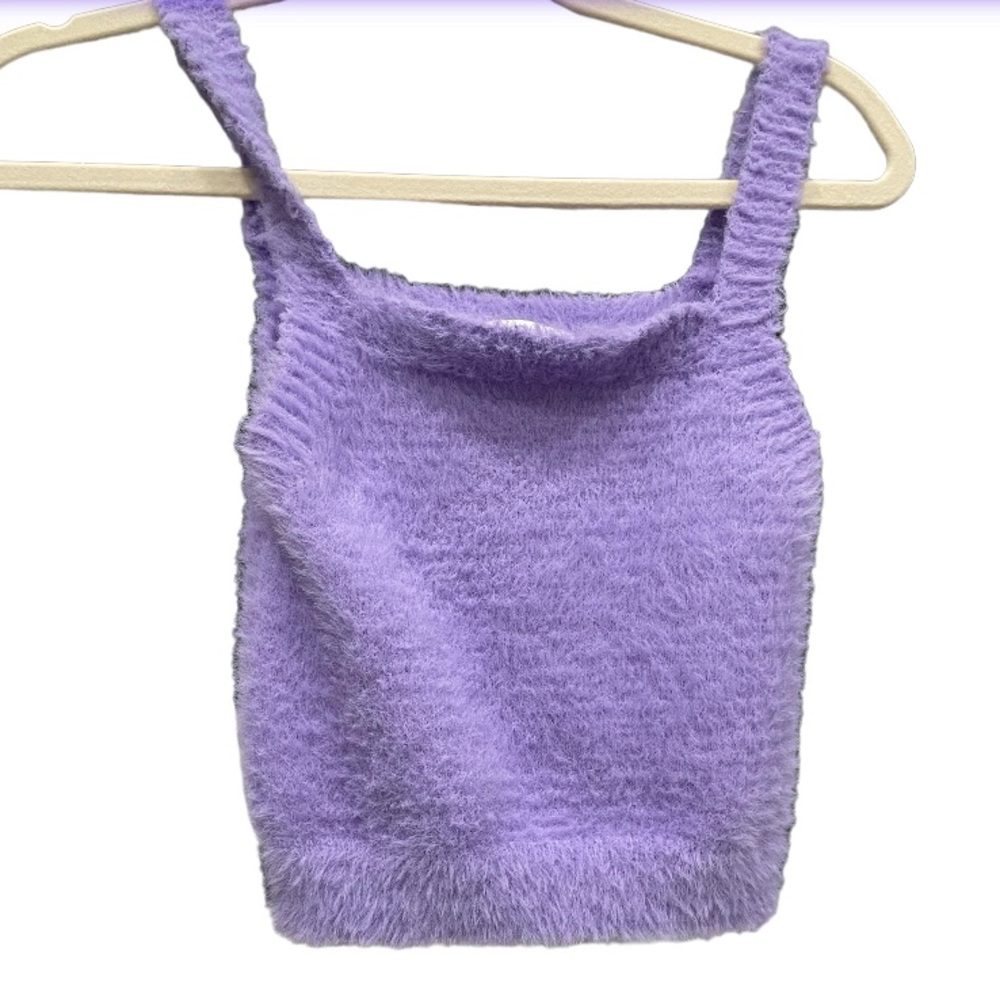 Glo fashion Purple Fuzzy Cropped Tank Top Women’s Small